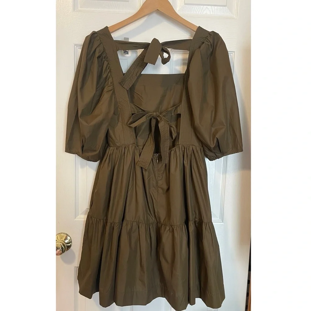 En Saison Gilda Tie-Back Poplin Mini Dress Puff Sleeve Square Neck Size Small S - Picture 4 of 7
